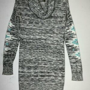 Gray/ Black Vanity Long Sweater With Tribal Accents Size s Women